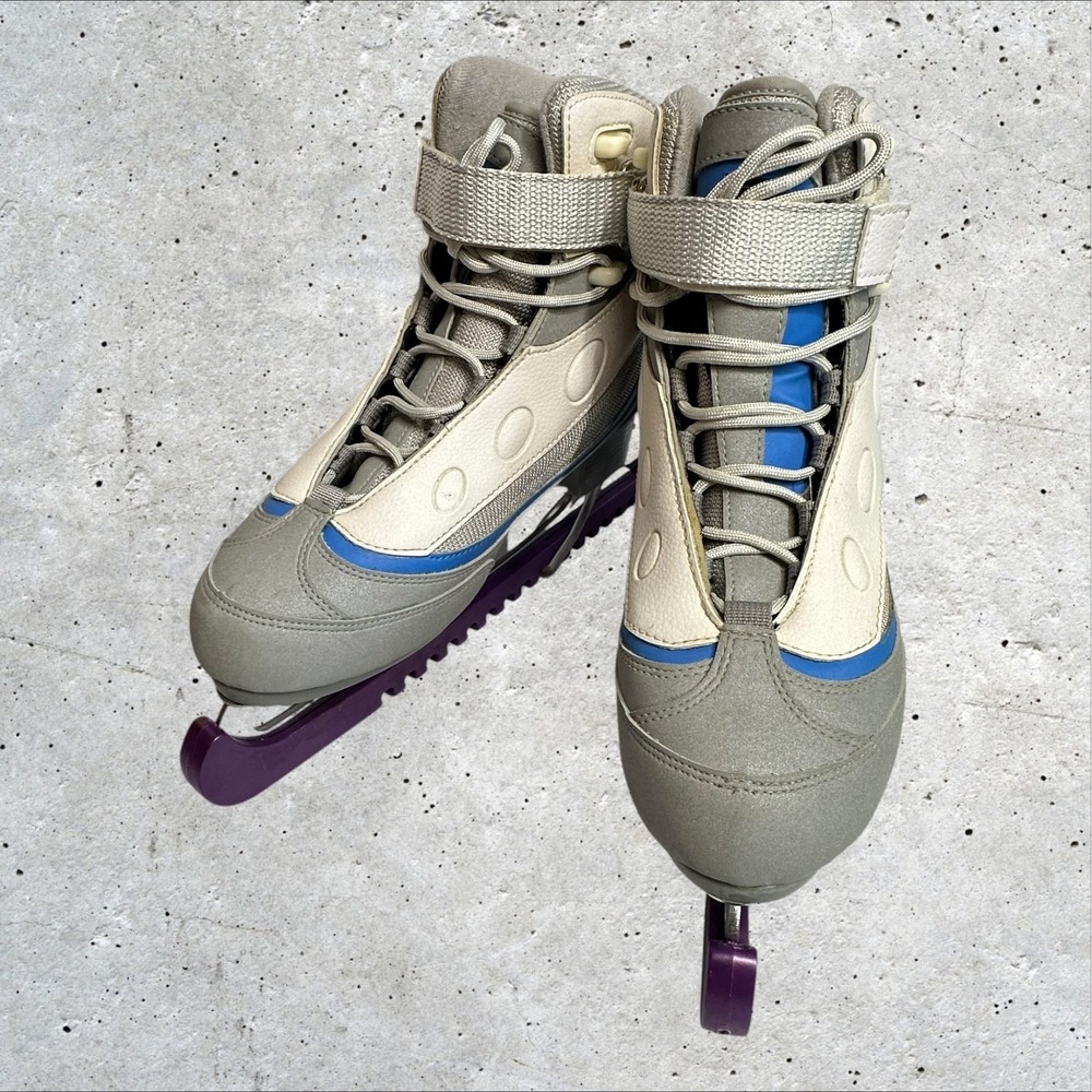 Riedell‎ Sapphire Shire Figure Skates Womens Grey Cream Blue Size 8